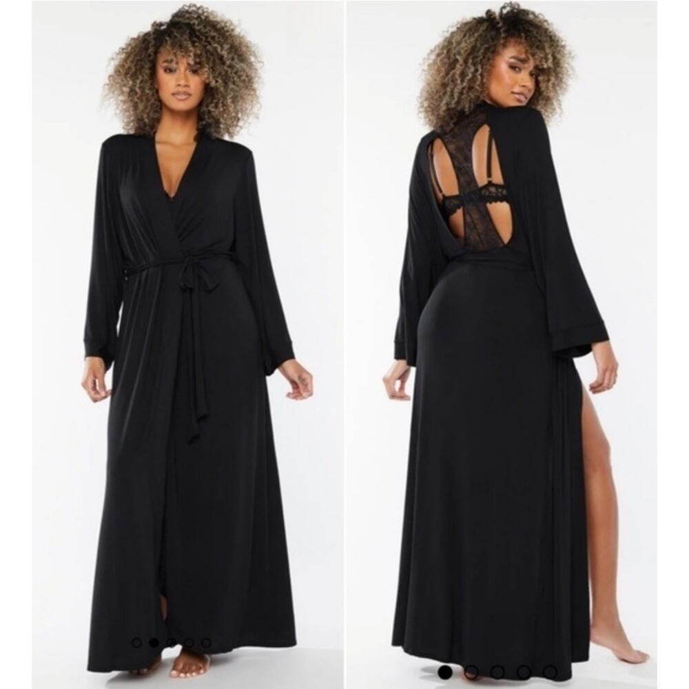 SAVAGE X Fenty Black Lace Cut Out Silky Robe Bedroom Boudoir Sexy Size M/L